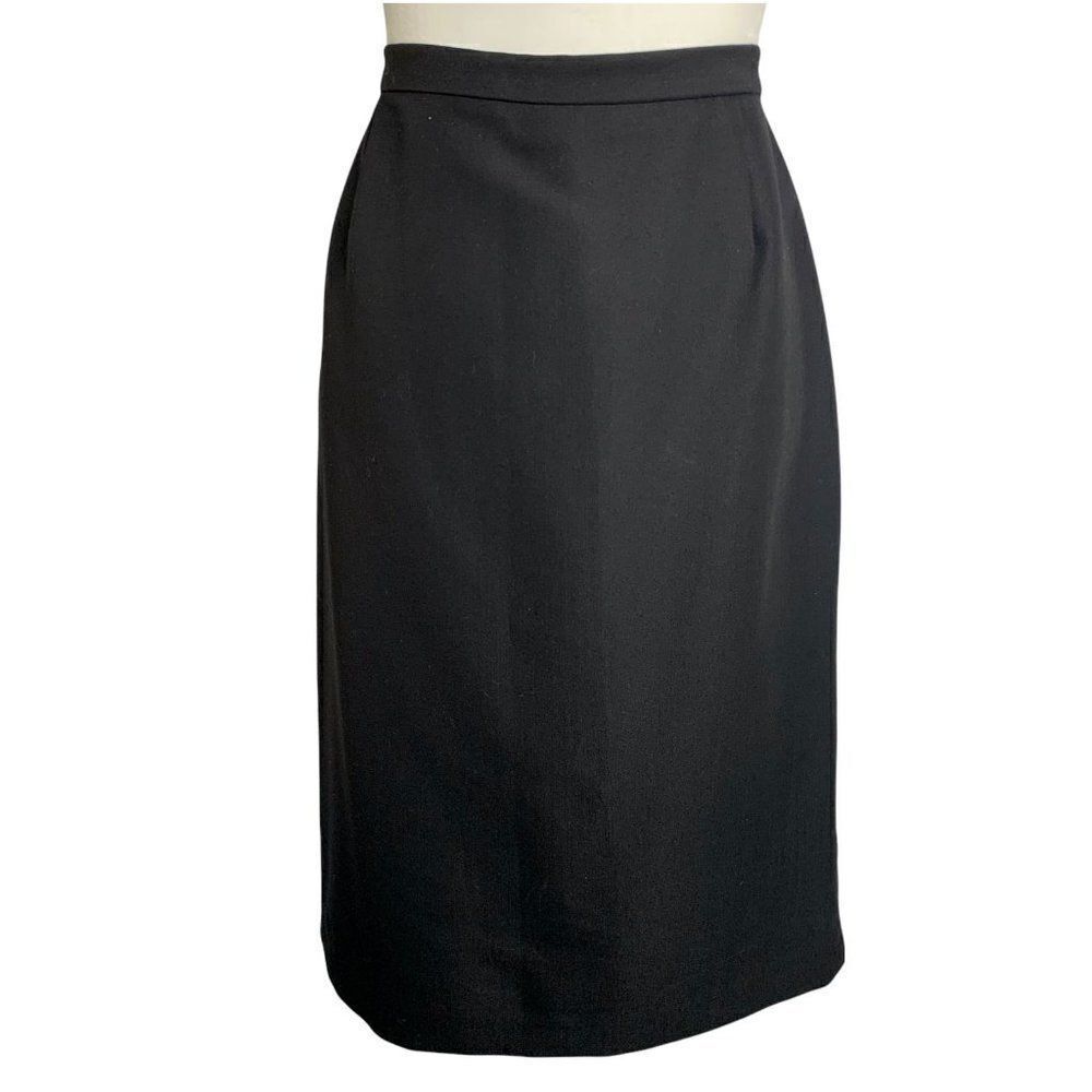Nicola Italy Straight Pencil Skirt 10 Black Knee Length Kick Pleat Lined Zipper